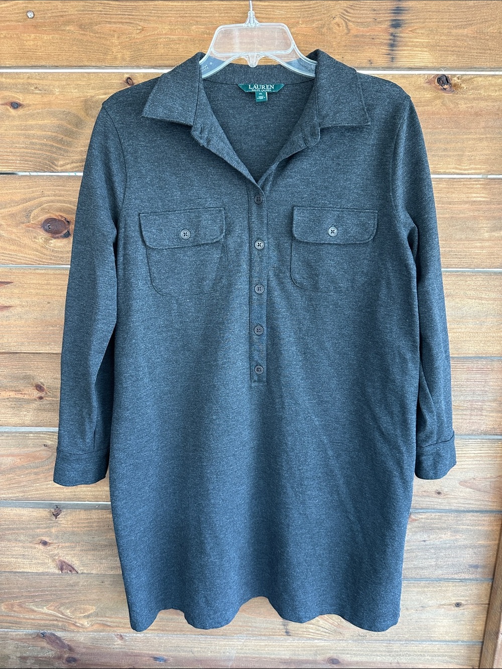 Lauren, Ralph Lauren, dark charcoal, long sleeve knit sweater dress size XL